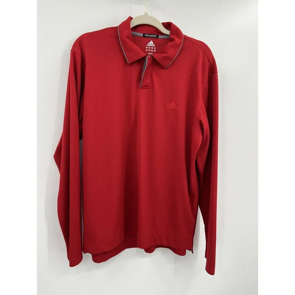 adidas clima 365 Men's Large Red Long Sleeve Pull Over Shirt Button L‎